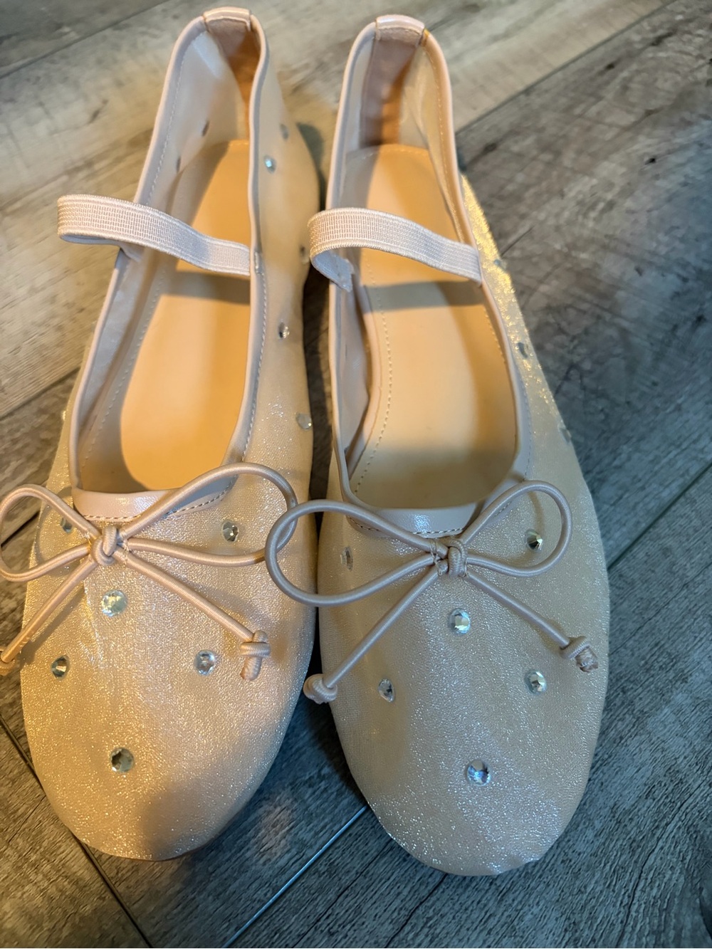 Sparkle Bow Ballet Flats with Rhinestone Accents - Blush